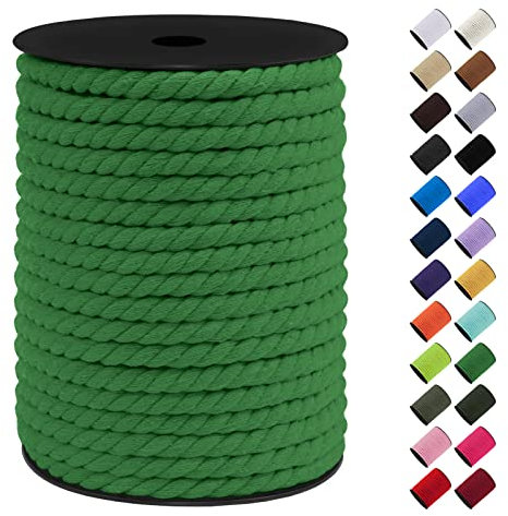 LEREATI Cuerda Macrame 8mm x 40m, Hilo de Macrame Cuerda Algodon Natural Soga, Hilo Grueso para DIY Manualidades, Macrame Pared, Cortina, Colgador de Plantas (Verde Hierba)