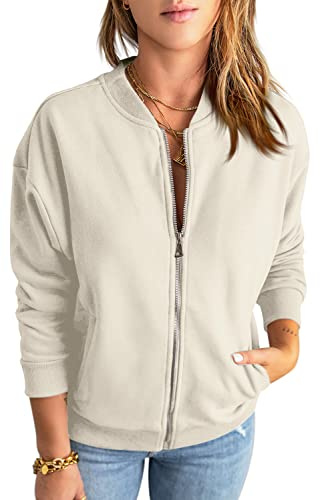 GeGekoko Sweat-shirt zippé pour femme - Veste surdimensionnée - Couleur unie - Manches longues - Haut avec poche