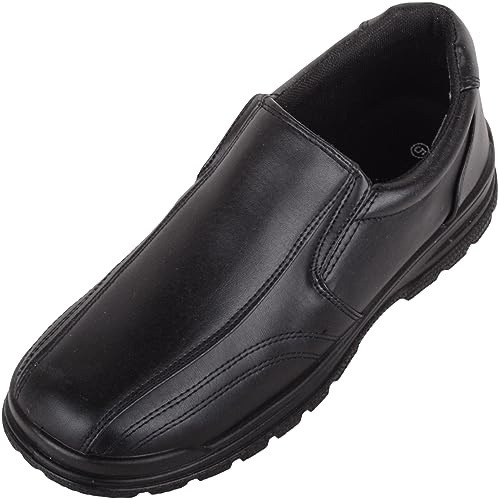 ABSOLUTE FOOTWEAR Childrens Kids Boys Juniors Easy Slip On Twin Gusset Faux Leather Formal Smart School Shoes - Black - UK Child 1 / EU 33-34