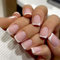 Irikdescia® French Press on Nails, Kurze Quadratische Künstliche Nägel, mit Gelee-Kleber, Stock, Nagelfeile, Wiederverwendbare, für DIY-Nagelkunst-Dekoration (Rosa Weißer Rand)