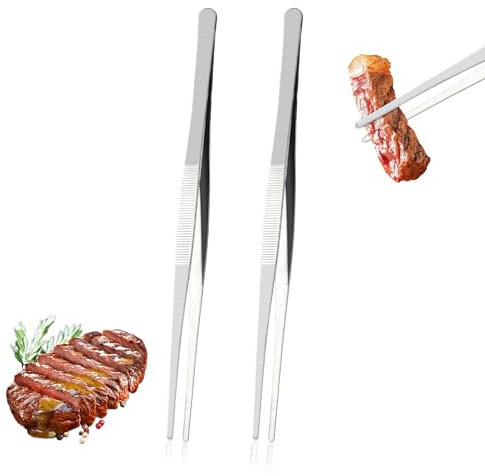 2 pinzette lunghe in acciaio inox, 30 cm, antiscivolo e facili da pulire, pinzette da cucina, barbecue