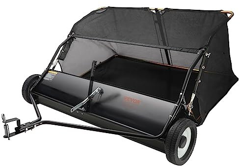 VEVOR Barredora de Césped con Remolque de 123,2 cm Colector de Hojas y Pasto de Gran Capacidad de Pies con Altura de Barrido Ajustable, Diseño de Cuerda de Descarga para Agarrar Escombros y Pasto