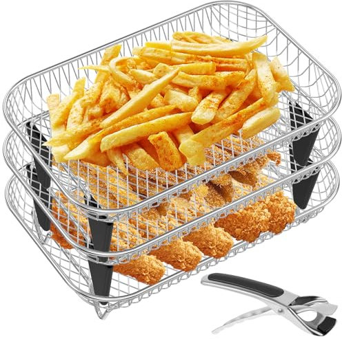Support de friteuse à air comprimé pour friteuse à air Ninja à 3 couches, accessoires en acier inoxydable, grille de déshydratation rectangulaire avec 2,4 m, 1 clip pour four à double panier Ninja