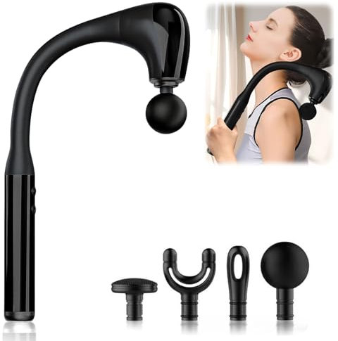 Massagepistole U-Förmig Verlängerungs Griff, Leistungsstarke Massagepistole Tiefengewebe mit 4 Massageköpfen & 5 Geschwindigkeiten für Heimtraining Ganzkörper Muskel Massage und Entspannung
