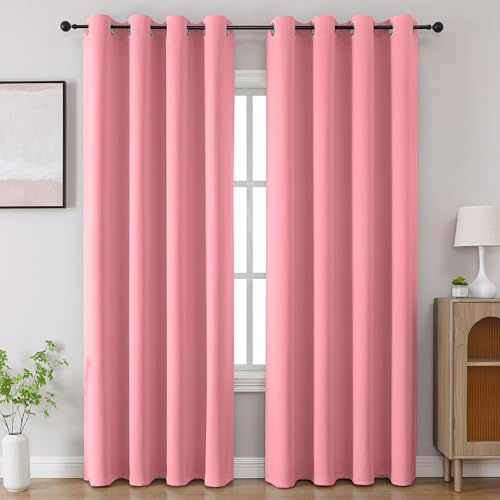 CUCRAF Pink Blackout Curtains 84 inch Length 2 Panels Set, Room Darkening Drapes for Living Room Bedroom, Thermal Insulated Light Blocking Grommet Window Curtain (W52 x L84 Inch)