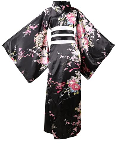 ZNLFS Kimono da donna tradizionale giapponese kimono vestito Halloween cosplay costume geisha yukata accappatoio, Nero , XXL