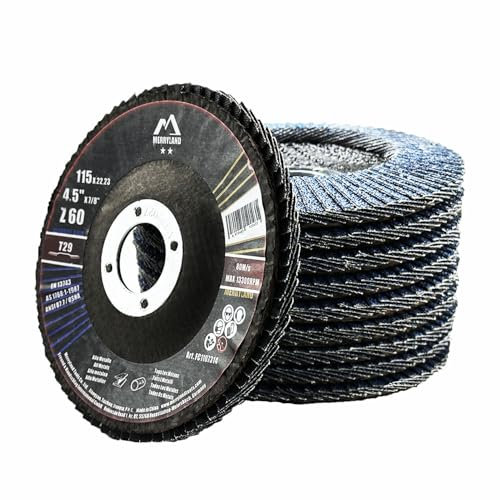 Merryland Dischi Lamellari 115 Ferro Metallo per Smerigliatrice Angolare, 115mm Grana 60 T29 Disco Lamellare 10 Pezzi, Corindone Zirconio Blu Acciaio INOX Dischi Abrasivi, Craft-Line FC1107314-10