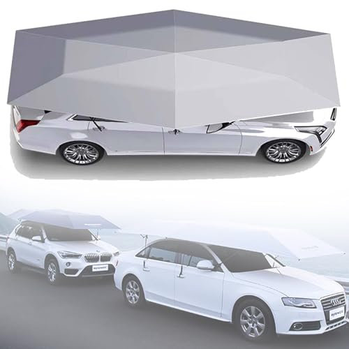 Flyttbar carport, 4,2 M Car Tent Cover Canopy, helautomatisk fällbar fjärrkontroll, bilparaply med avtagbart batteri,Grey