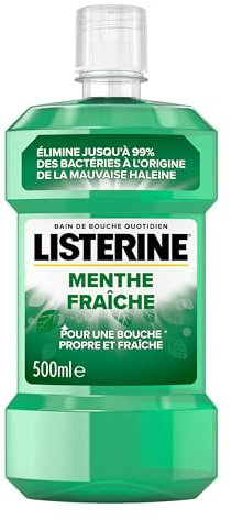 Listerine | Bain de Bouche Quotidien Menthe Fraîche (bouteille de 500 ml) – Soin bucco-dentaire pour éliminer 99,9% des bactéries – Bain de bouche pour une haleine fraîche durable