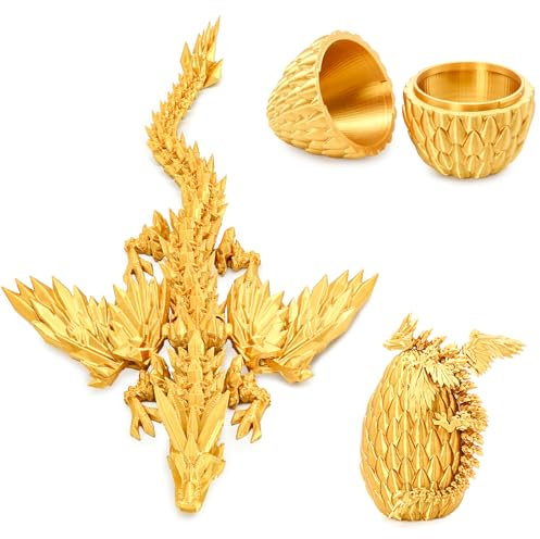 Winged Dragon Inside Surprise Egg Fun Collectible Toy Gift for Kids and Adults, 3D Printed Fantasy Dragon Ideal for Christmas Easter Birthdays and Holiday Decorations (Gold, Medium)
