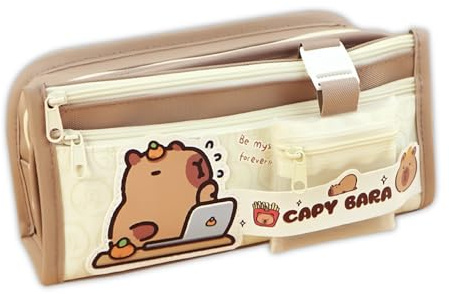 KCatsy Capybara Federmäppchen Computer Khaki Stifte Mäppchen Aesthetic Mädchen Jungen Groß Etui Federtasche Federpenal Federmappe Schüttelpenal Teenager Schlamppermäppchen Geschenke 5 Fächer