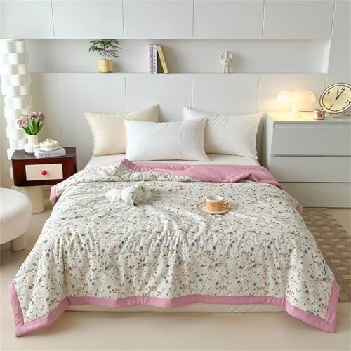 Odot Coverless Duvet 4.5 Tog Single Double King Size, Reversible Summer Quilted Duvet Cosy and Lightweight Quilt Breathable Bedspreads Quilted Throw for Beds (Camellia,200 * 230)