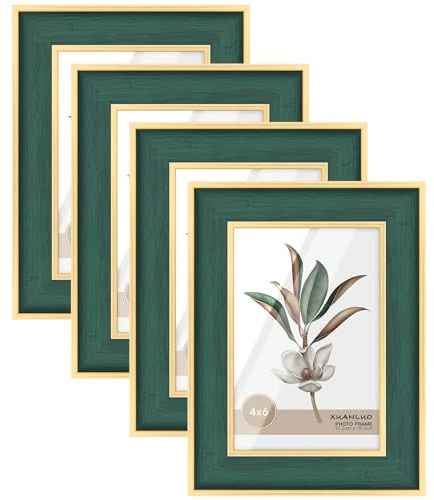 XUANLUO 4 Pack 6x4 Picture Frames with Modern Style,Matted for 4x6 inch Photo Frames, 15 x 10 cm Green Color Farmhouse Rustic Photo Frame (4x6 inch) (green, 4X6)