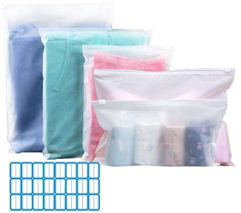 30 Pièces Sac de Rangement Vetement Plastique Transparent Zip, Sacs de Voyage Pochette avec Fermeture éclair pour Ranger des Vêtements, sous-vêtements, Chaussures, Cosmétiques(5 Tailles)