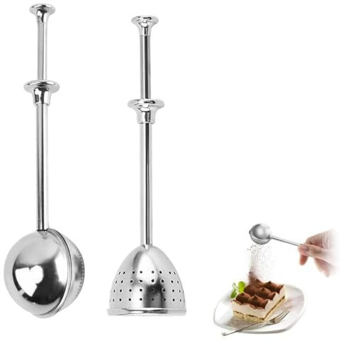 SGERUFZ 2 Pezzi Infusore per Tè, Filtro per Tè Sfuso con Manico Telescopico, Sfera per Tè in Acciaio Inox 304, Setaccio per Farina e Zucchero a Velo - Spezie, Cacao in Polvere