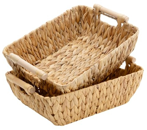 GRANNY SAYS Wicker Storage Baskets, Storage Basket for Shelves, Trapezoid Wicker Baskets with Handles, Water Hyacinth, 2-Pack