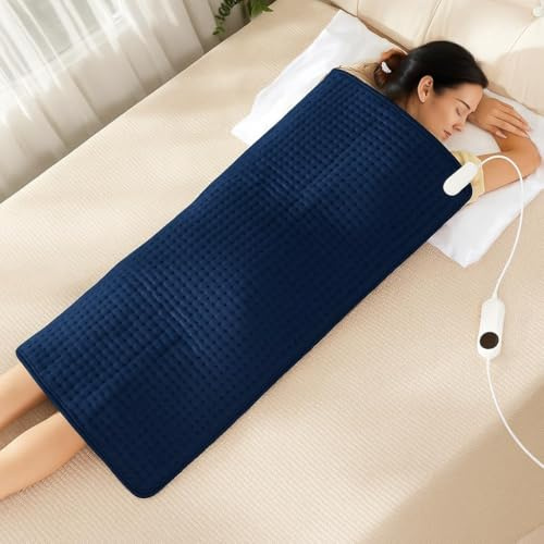 Extra stor värmedyna 100 x 50 cm, värmedyna för att lindra ryggsmärta, elvärme för menstruationskramper, axlar, nacke, knä (blå)