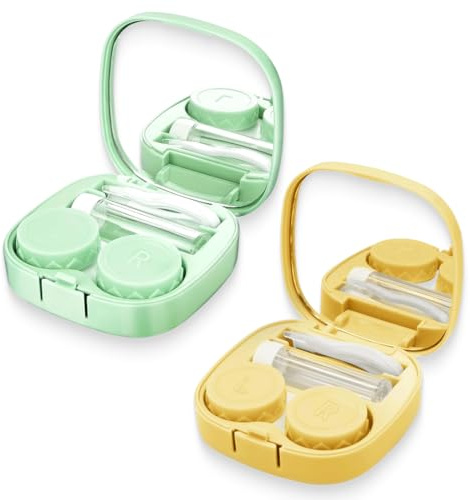 2 Piezas Estuche Lentillas, Estuche de Lentillas, Portalentillas, Cajas Lentes de Contacto, Funda para Lentes de Contacto, Porta Cajas de Lentillas Con Espejo, Porta Lentes de Contacto de Viaje