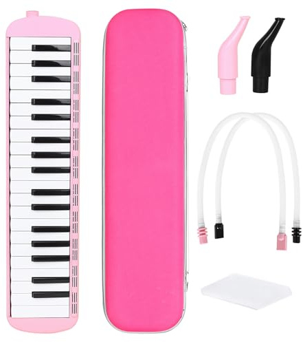 HUIOP Melodica 37 Touches Clavier de Piano à Air Portatif de Table à tonalité Claire, Instrument Musique pour étudiants et Adultes, avec 2 Tubes et 2 Embouts, Matériau ABS (Rose)