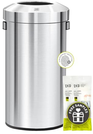EKO Urban 24 Gallon Round Stainless Steel Open Top Waste Bin, Tall Commercial Trash Can for Indoor/Outdoor, Extra Large Metal Garbage Bin for Office, Restaurant, Restroom, 90L