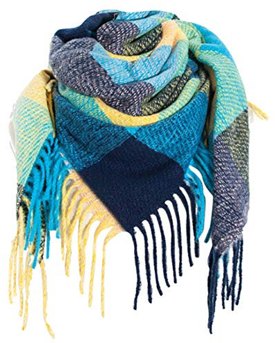 Jacyren Scarf damer halsduk rutig överdimensionerad fyrkantig takhalsduk hösthalsduk vinterhalsduk rutig ränder pläd mönster XXL överdimensionerade fransar poncho kappa