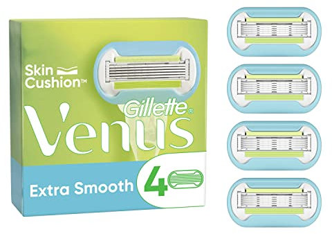 Gillette Venus Extra Smooth Razor Blades Women, Pack of 4 Razor Blade Refills, Lubrastrip with A Touch of Avocado Oils, SkinCushion Helps Protect From Shave Irritation, 42.54 grams