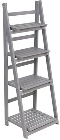 Grindi - Blumenständer aus Holz, Blumentreppe, Pflanzenständer Mehrstöckig, Pflanzenregal - Tulipa II: grau, 41x35x116cm - mit 4 Ablagen für Wohnzimmer, Balkon & Garten