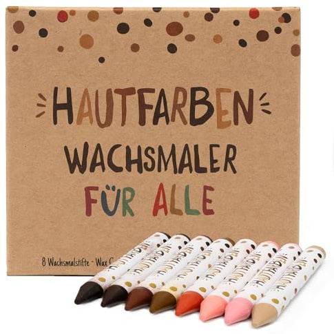 Hautfarben Wachsmalstifte, Set 8 Wachsmaler in unterschiedlichen Hauttönen, Stifte für Kinder ab 3 Jahren, nachhaltige Materialien, Geschenk ohne Plastik, Wachsmaler für alle
