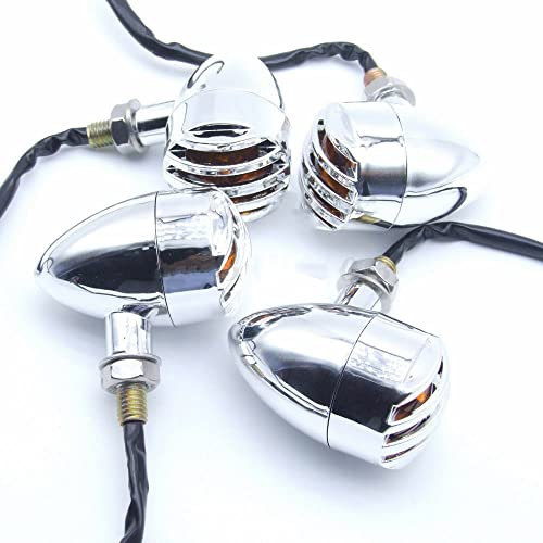 Riloer 4pcs 12V Universal Motorcycle LED Turn Signal Lights, Waterproof Super Bright Bullet-Shaped Retro Motorbike Turn Signal Lamps Indicators