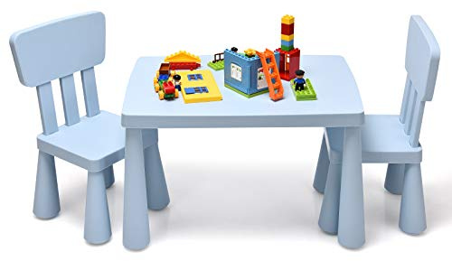 LIFEZEAL Set Tavolo e Sedie per Bambini 1-7 Anni, Tavolino Multiattivita in Plastica Rettangolare, Sedie per Bambini Piccoli con Schienale con Capacità di 50 kg (blu)