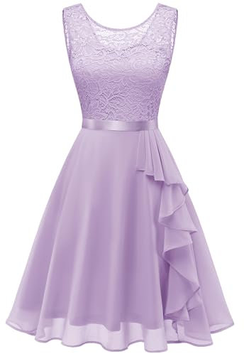 Berylove Kleid Mit Rüschensaum Cocktailkleid Abendkleider Kurz Lila Kleid Jugendweihe Kleid Rüschensaum Ballkleid Kurz A Linien Kleid Damen Festlich 7052 Lavender M