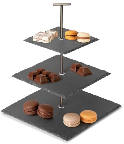 Navaris Alzata Dolci a 3 Livelli - Alzatina Frutta - Alzate Confettata - Alzatine Allestimenti Buffet - per Cupcake Torta Confetti - per Antipasti da Tavola - in Ardesia Nera