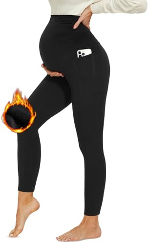 DDOBB Leggings de grossesse pour femmes avec poches Taille haute Pantalon de grossesse en tissu opaque Leggings de maternité souples et élastiques Vêtements de grossesse pour la maison Yoga Sport, L