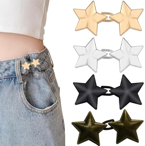 4 PCS Jeansknopf in Sternform, Hosenbundstraffer, Knopfnadeln für Jeans, kein Nähen erforderlich, abnehmbarer Bundstraffer für Jeans,Adjustable Waist Buckle Sets