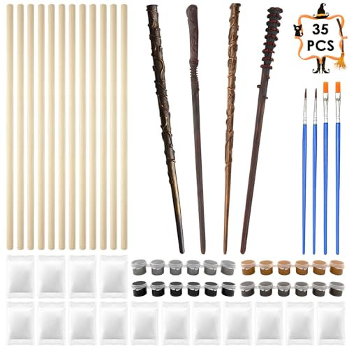 TOPJOWGA DIY Zauberstab Basteln Kinder Holz, 12 Stück Magischer Zauberstäbe Holzbastelset für Kinder, Holz Zauberstäbe zum Bemalen und Basteln, Magischer Zauber Stab Holzbastelset Junge Mädchen