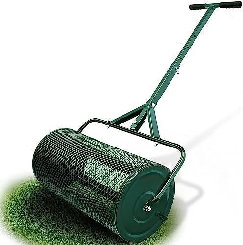 Esparcidor de abono, rodillo de césped duradero de 24 pulgadas, esparcidor de estiércol liviano con mango en forma de T mejorado, esparcidor de tierra superior para el cuidado del césped y el jardín,