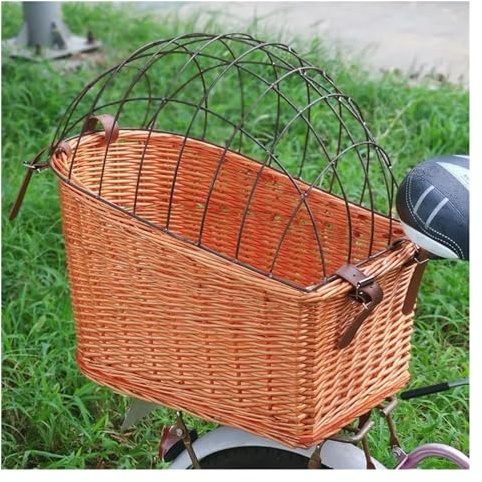 Bicycle Pet Basket Storage Basket With Iron Cover Dog And Cat Bicycle Rear Woven Bike(1)