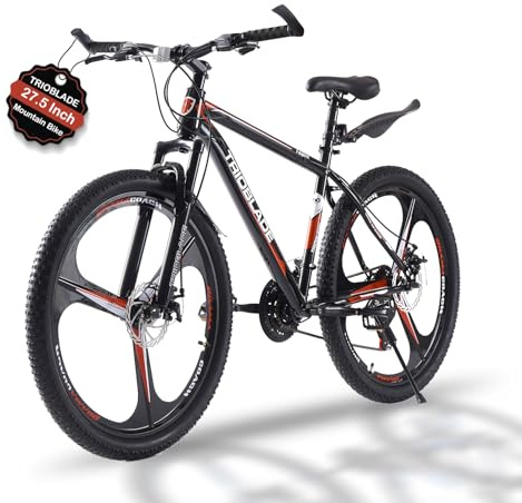 TRIOBLADE 24''26''27.5'' Mountain Bike 3 Spoke Wheels Mountain Bicycle 21 Speeds Disc Brake Bike Lightweight Frame Bicycle for Adult Men Women Sport Cycling Bike (27.5inch-Black&Red)