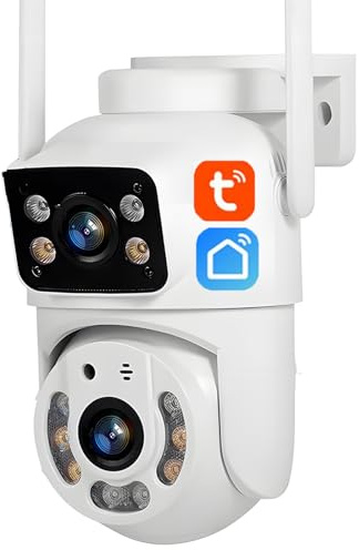 KEYQEEN Telecamera IP Wi-Fi Tuya a doppio obiettivo 5MP+5MP, telecamera di sicurezza per visione notturna, PTZ per esterni monitoraggio automatico comunicazione bidirezionale videosorveglianza,Camera