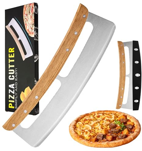 Tagliapizza – 35cm Taglia Pizza in Acciaio Inox con Manico in Legno e Coprilama, Lavabile in Lavastoviglie, Rotella Tagliapizza per Tagliare Pizze, Torte e Waffle