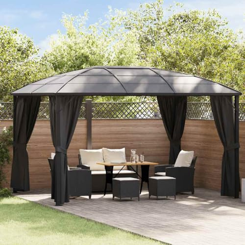 Mokuyary Tonnelle avec rideaux - 400 x 300 x 265 cm - Anthracite - Gazebo - Tente de jardin - Pour jardin, fête, festival, mariage