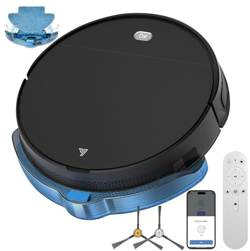 Yigars 2026 Robot Aspirapolvere Lavapavimenti 2in1 Robot Aspirapolvere con Fino a 4500Pa 120 Minuti 7,8cm Ultra Sottile App/Alexa Anti-groviglio Ideale per Pulizia Domestica/Peli Animali-Nero