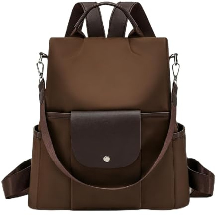 Anti stöld Nylon ryggsäck Colorblock Casual pendla Daypack Convertible Carryall väska,Brown