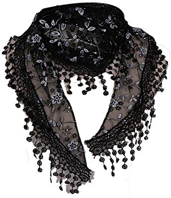 Aisoway Dentelle Écharpe à Franges Féminin Poids Léger Sheer Dentelle Tassel Imprimé Floral Sheer Cheveux écharpe Châle Pour Les Dames