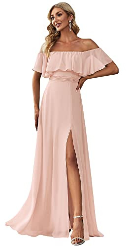 Ever-Pretty Fendue Robe de Demoiselle d'honneur Soirée Femme Longue Cérémonie Rose Clair 36