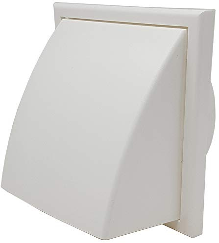 Kair White Cowled Outlet Grille 183mm External Dimension Wall Vent with 150mm - 6 inch Round Rear Spigot and Wind Baffle Backdraught Shutter