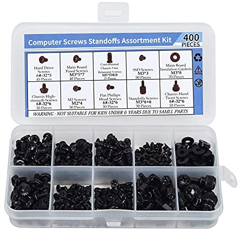 400PCS Computer Screws Motherboard Standoffs Assortment Kit for Universal Motherboard HDD SSD Hard Drive PC Fan Power Supply Graphics PC Case, Motherboard Screws for DIY & Repair
