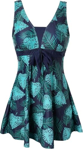 ECUPPER Ladies One Piece Swimdress Plus Size Bathing Suit Beachwear Swimming Costume with Boy Shorts Dark Green XL