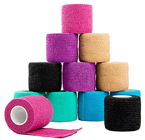 Selbstklebender Verband 12 STK, 5x4,5m- Vliesstoff Selbsthaftende Bandage in 6 Atmungsaktiv & Wasserdicht - Ideal für Hand- & Knöchelverstauchungen und Schwellungen (pack of 12)