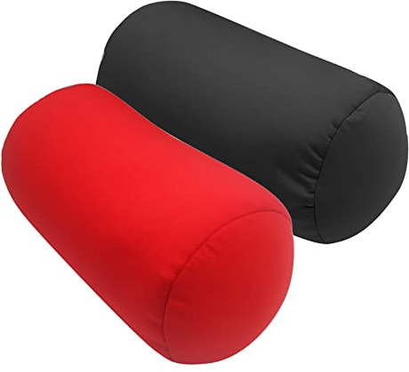 2Pcs Microbead Neck Roll Pillow, Squishy Neck or Back Support Tube Bean Pillow Cervical Cylindrical Cushion Sleeping Pillow for Home Bed Sofa Travel Rest, 11.8 x 6.3 Inch, Black and Red